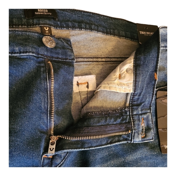 True Religion Rocco Moto Relaxed Skinny Jeans Medium Western Wash Blue 36 x 32 - Picture 6 of 16